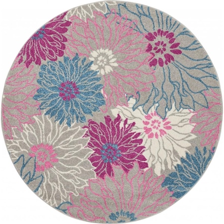 Homeroots 4 in. Tropical Flower Round Rug Gray & Pink 385424